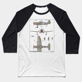 P-47 Thunderbolt American WW2 Fighter Plane Color Diagrams Gift Baseball T-Shirt